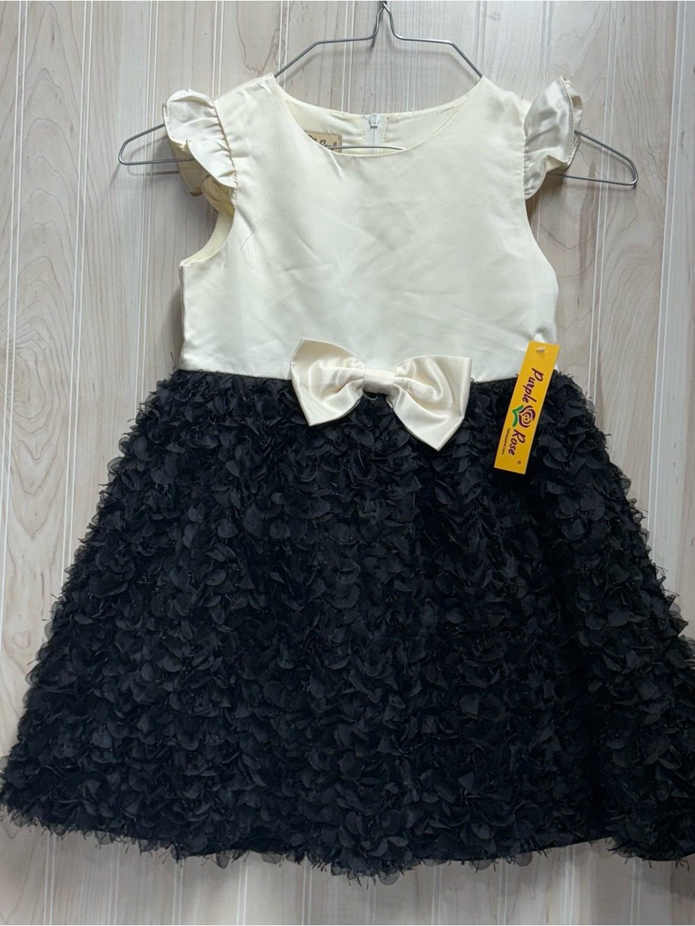 Cream and Black Ruffle Bow Girls Dress